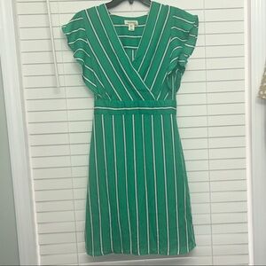 Monteau Green and White Striped Midi Dress